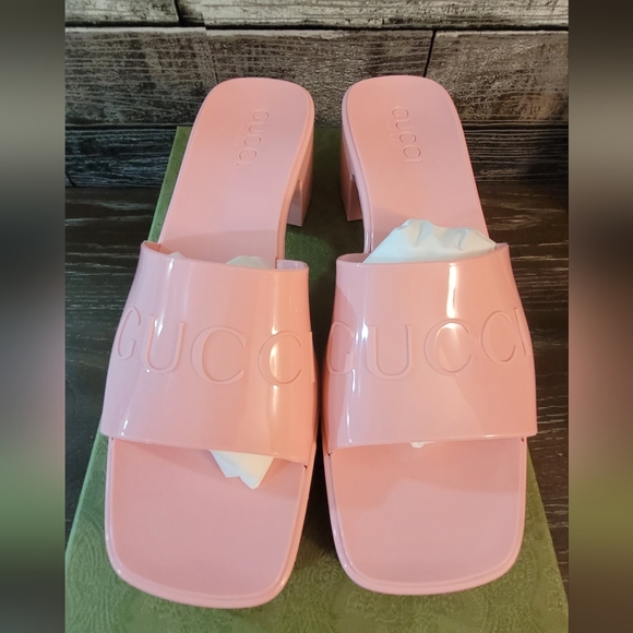 Gucci Rose Sandals Chunky Heel Sz8 - Picture 3 of 10